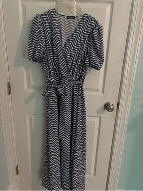 Pretty Garden Navy Polka Dot Wrap Midi Dress